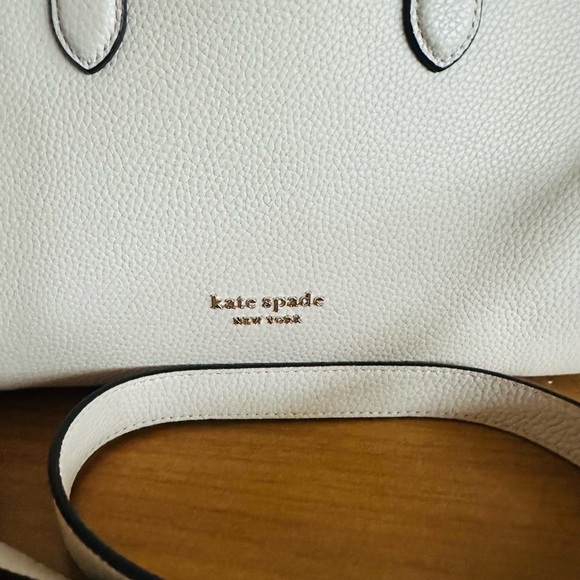 NWT Kate Spade Cream and Tan Satchel with Structured Design & Woven Accents - Picture 7 of 8